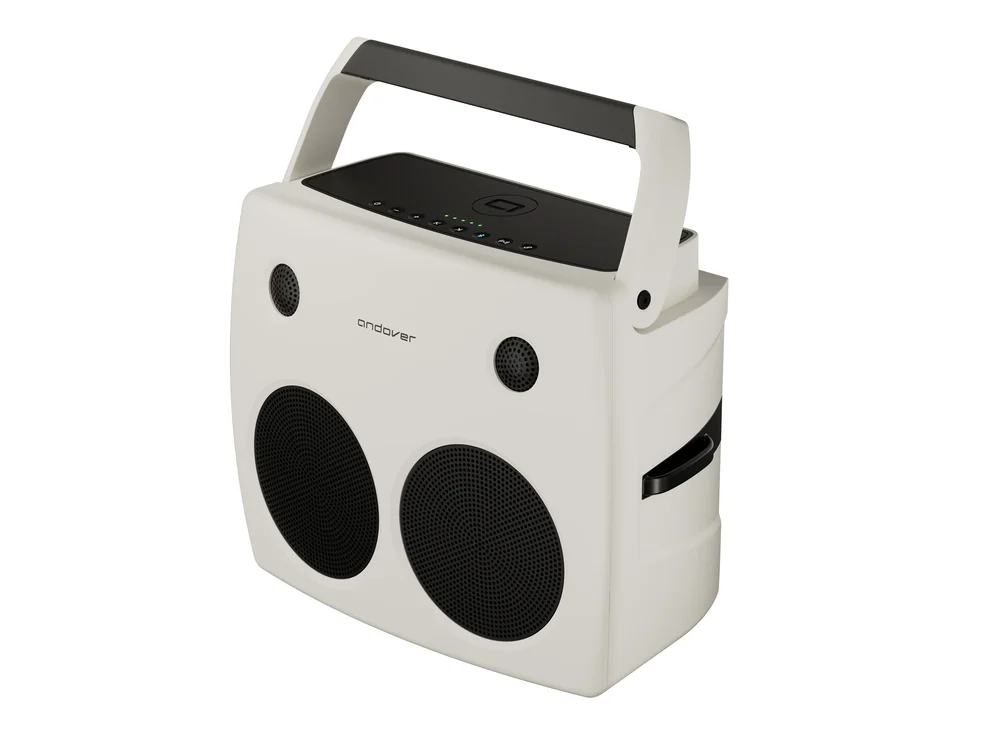 Andover Audio FreePlay portable hi-fi speaker in ivory angled front view