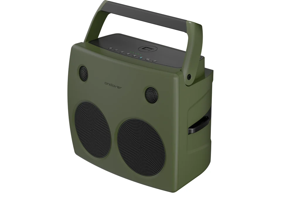 Andover Audio FreePlay portable hi-fi speaker in olive front angle