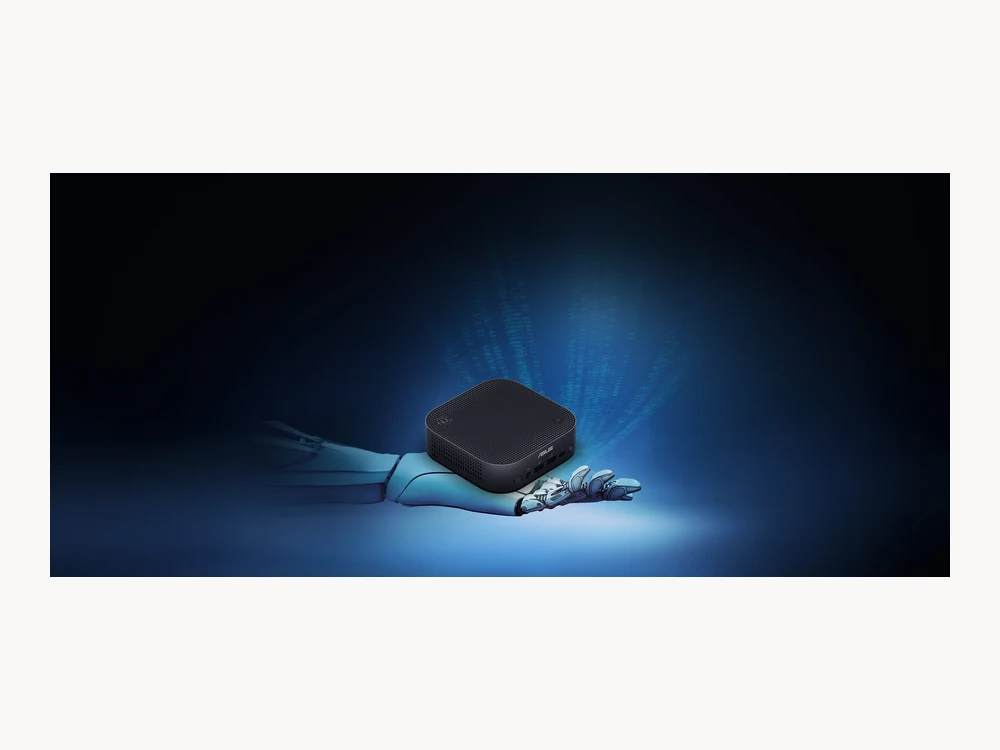ASUS NUC 14 Pro AI dramatic product render on blue light