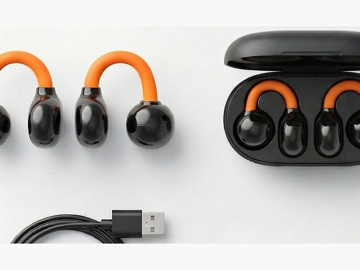 ATECH Clip-On Air Conduction Buds with charging case and USB-C cable