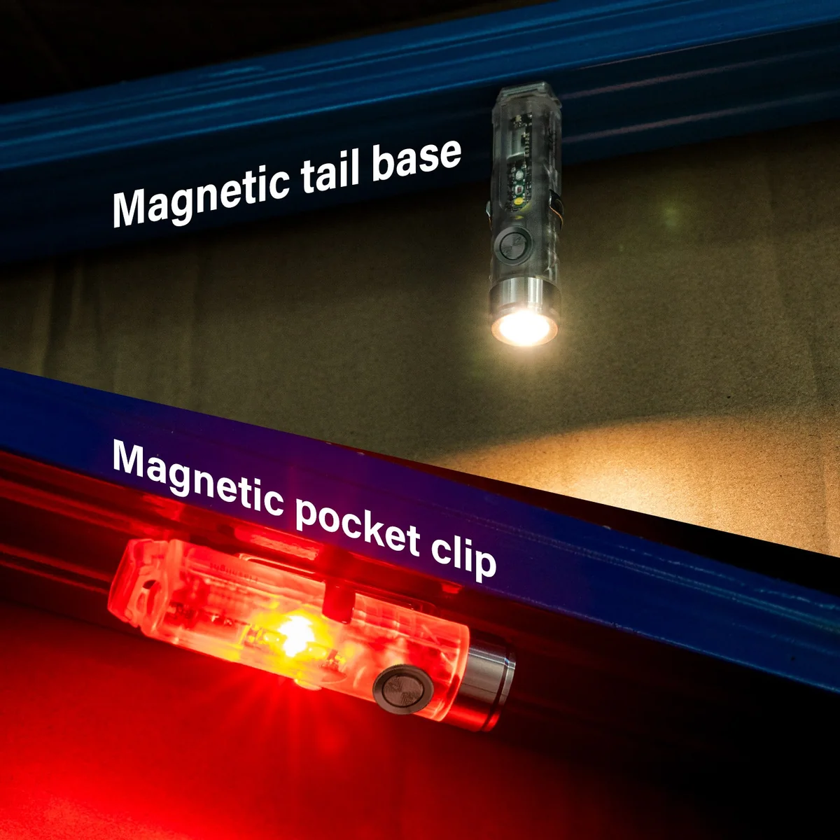 RovyVon Aurora A8 magnetic tail and pocket clip lights in use