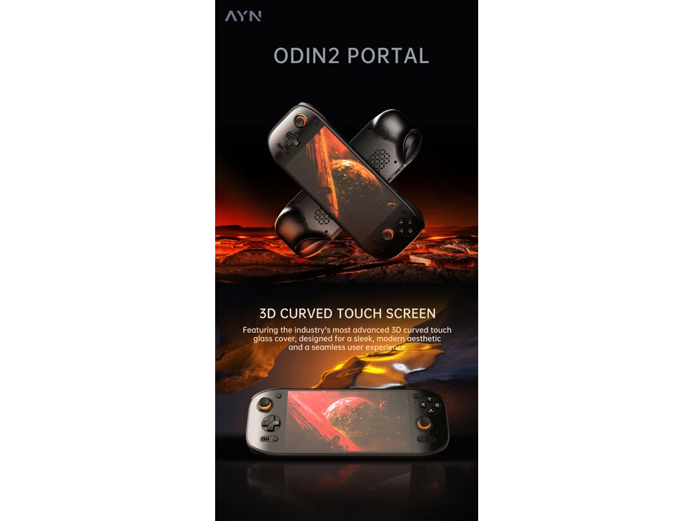 AYN Odin2 Portal angled product render with screen and controls