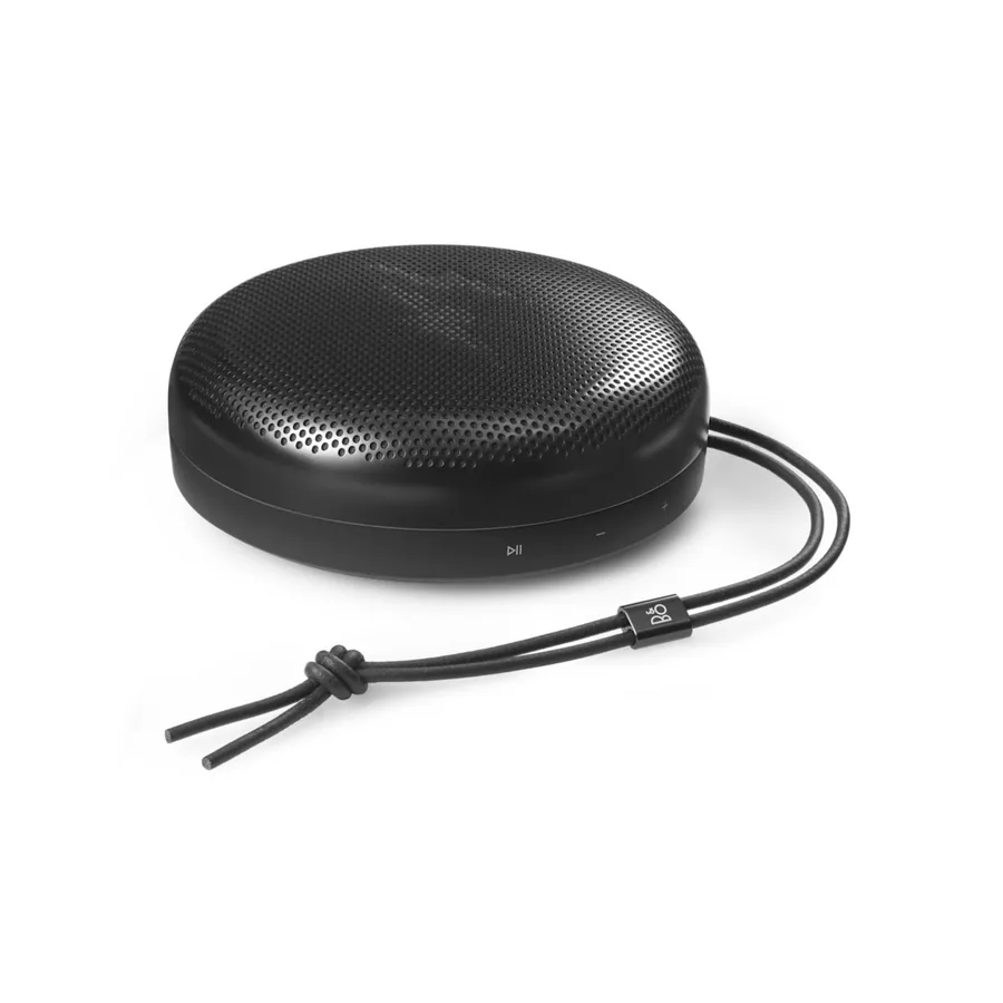 Bang & Olufsen Beosound A1 black speaker top view with carry strap