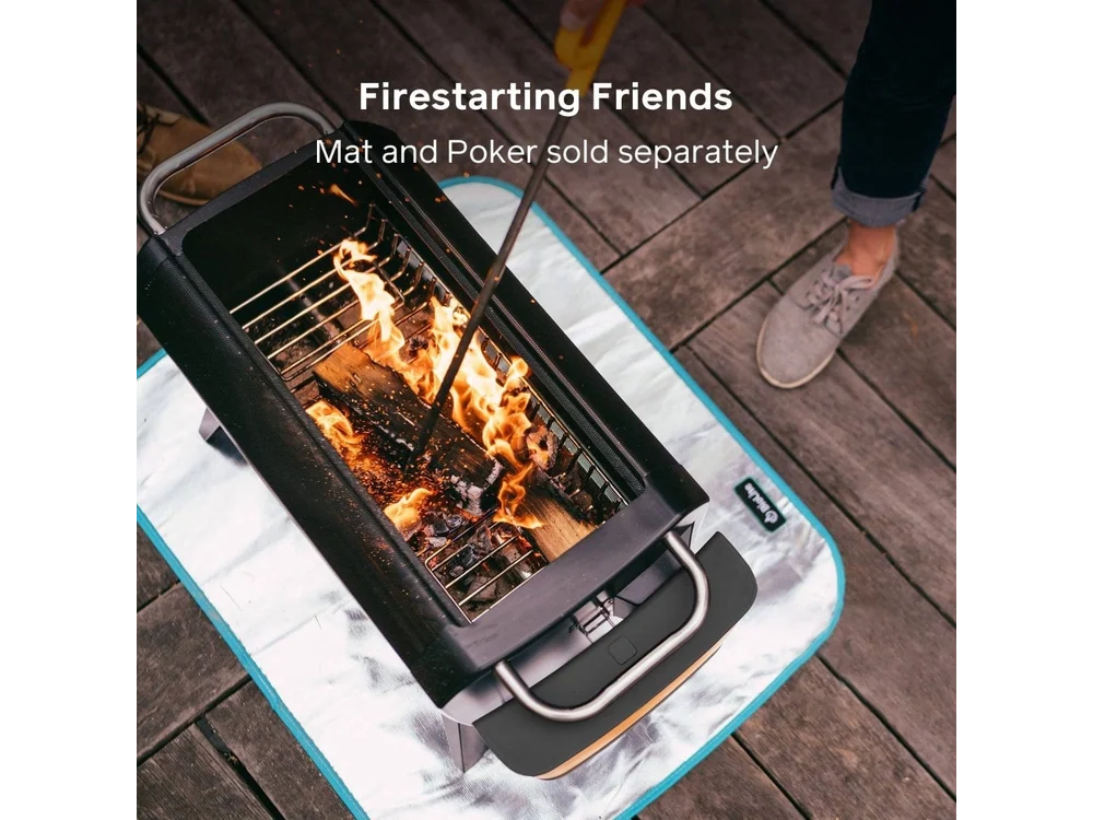 BioLite FirePit+ top view with flame and firestarter setup