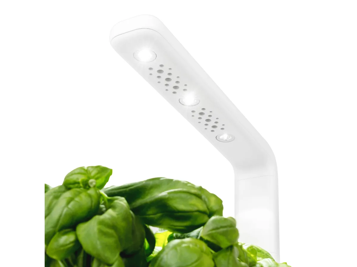 Click & Grow Smart Garden 3 LED grow light above basil plants