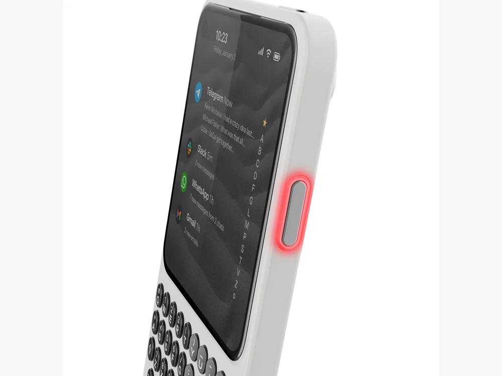 Clicks Communicator side view showing the context signal button