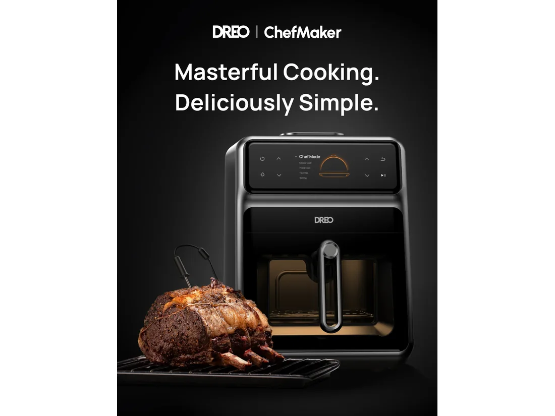 DREO ChefMaker Combi Fryer cooking steak and vegetables