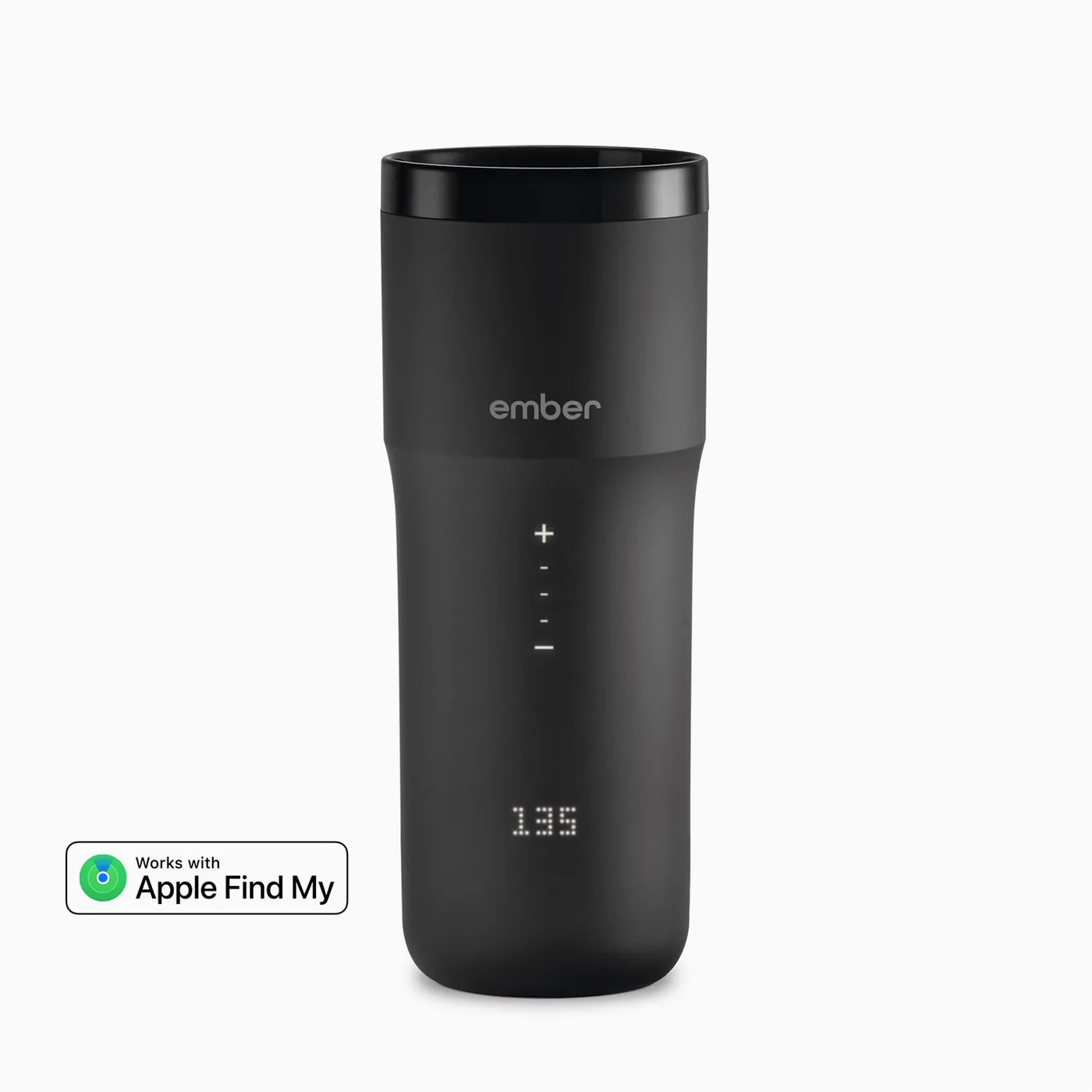 Black Ember Travel Mug 2+ with Apple Find My badge