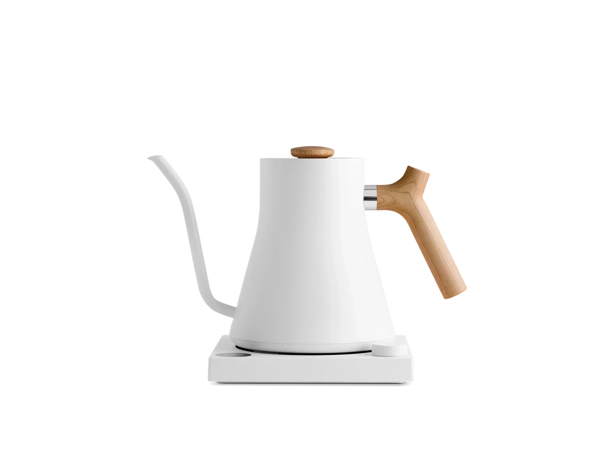 Fellow Stagg EKG Electric Kettle in matte white with wood handle