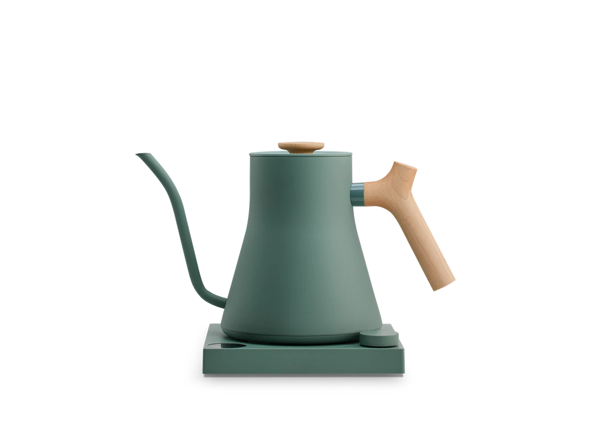 Fellow Stagg EKG Electric Kettle in green finish with maple handle