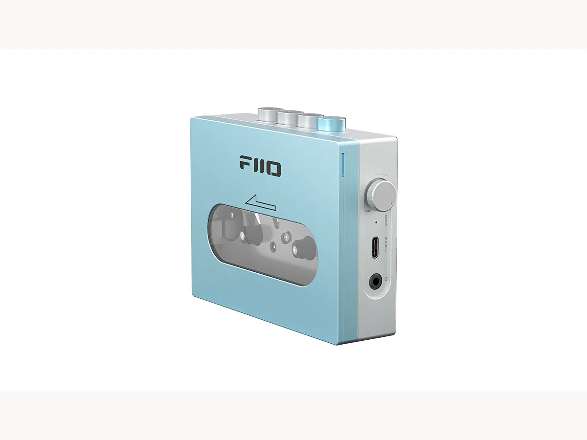 Blue FiiO CP13 cassette player angled view