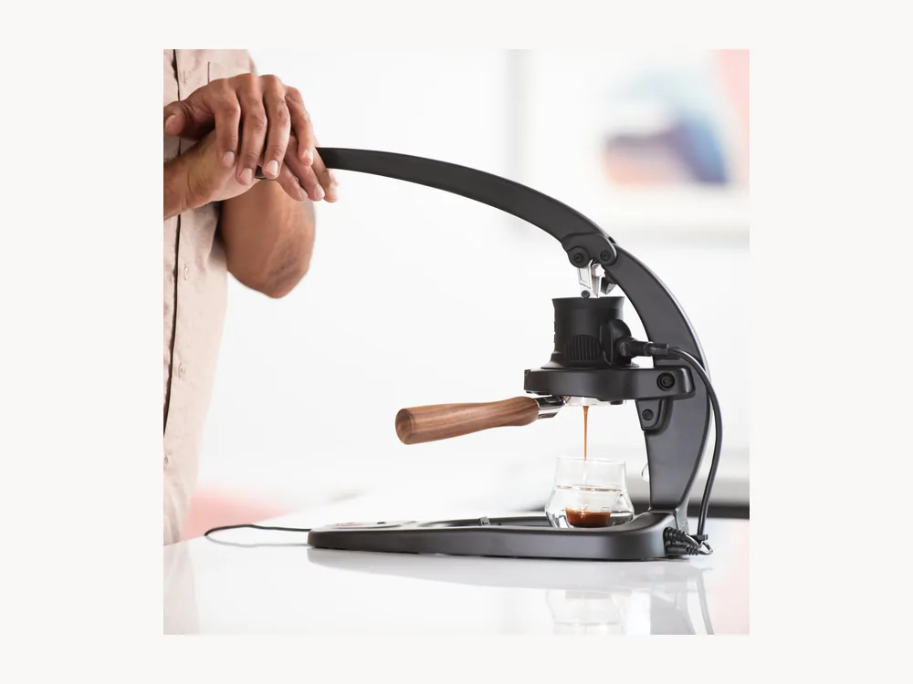 Flair 58 Plus 2 espresso workflow in a kitchen