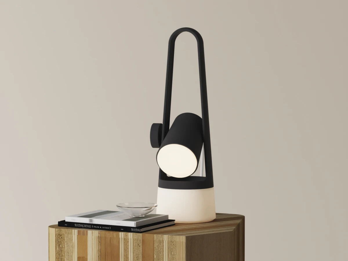 Gantri Aim Table Light in carbon color front view