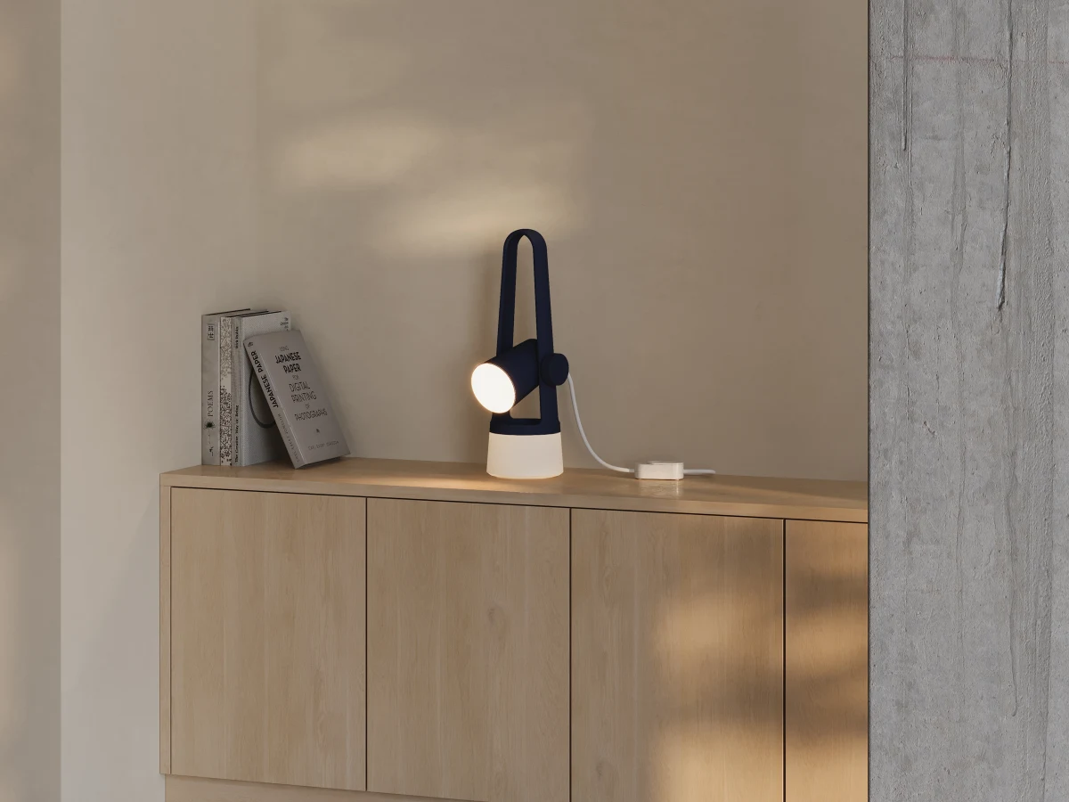 Gantri Aim Table Light carbon base and lamp body detail