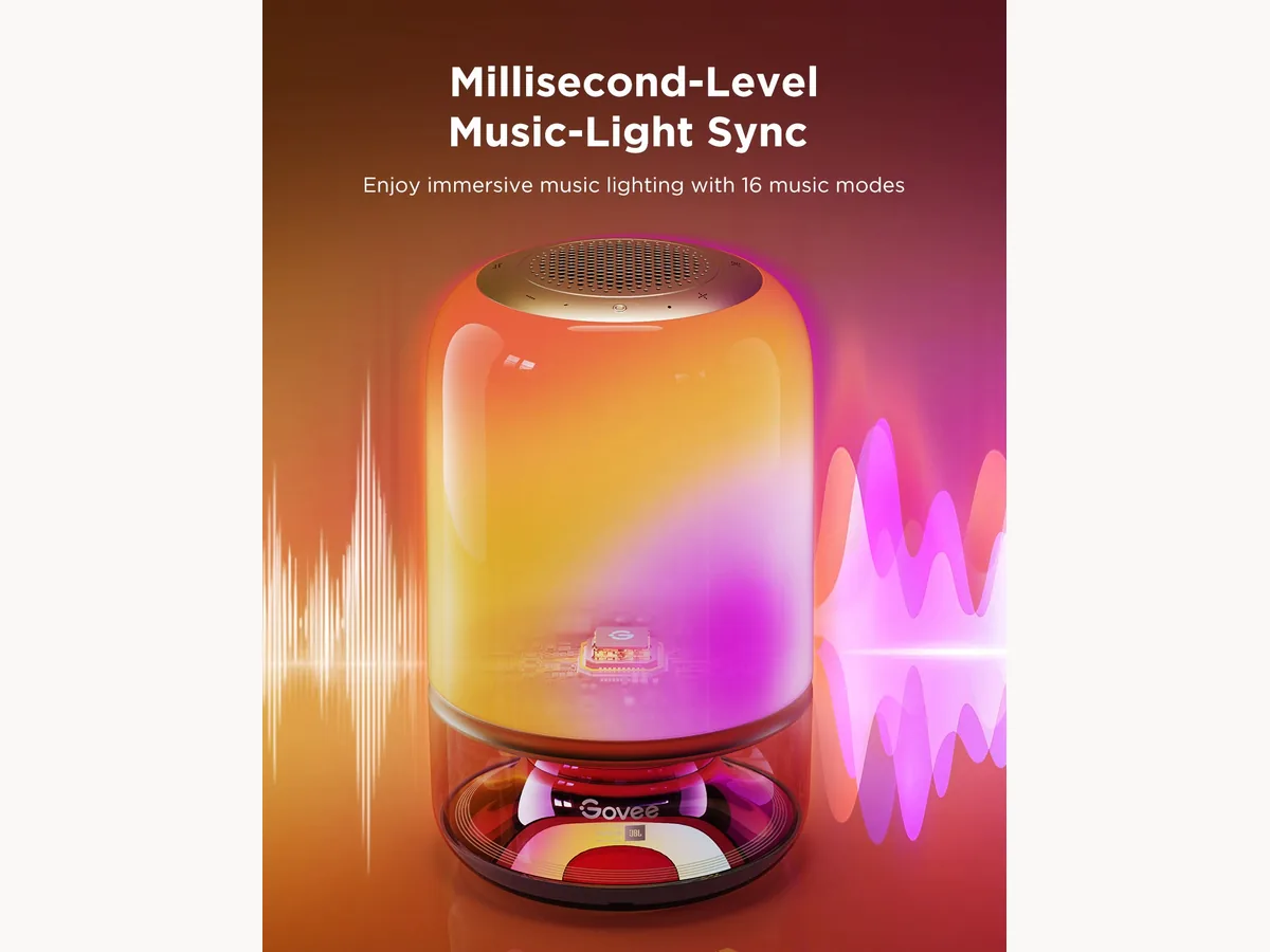 Govee Table Lamp 2 Pro glowing with warm orange and pink lighting