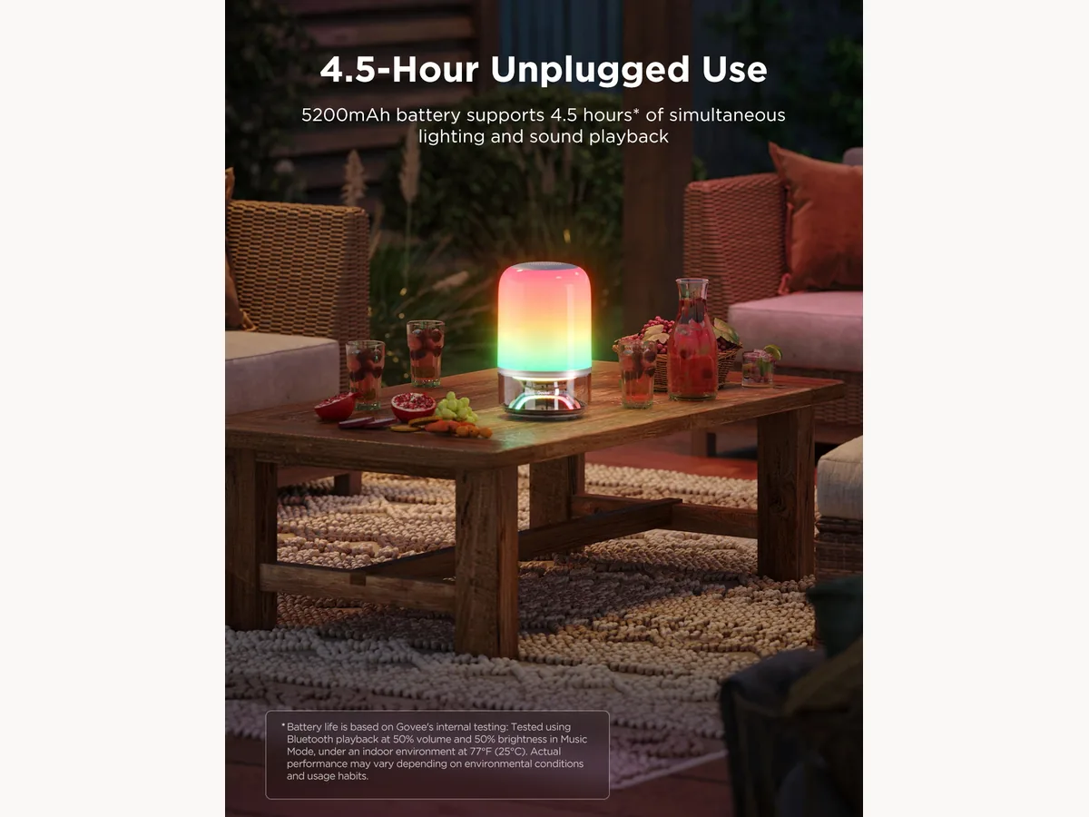 Govee Table Lamp 2 Pro used as stereo ambient lighting on a console table
