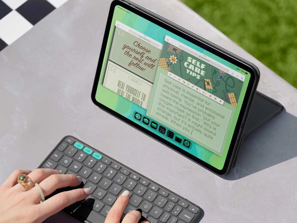 Logitech Flip Folio iPad case with detached keyboard in use