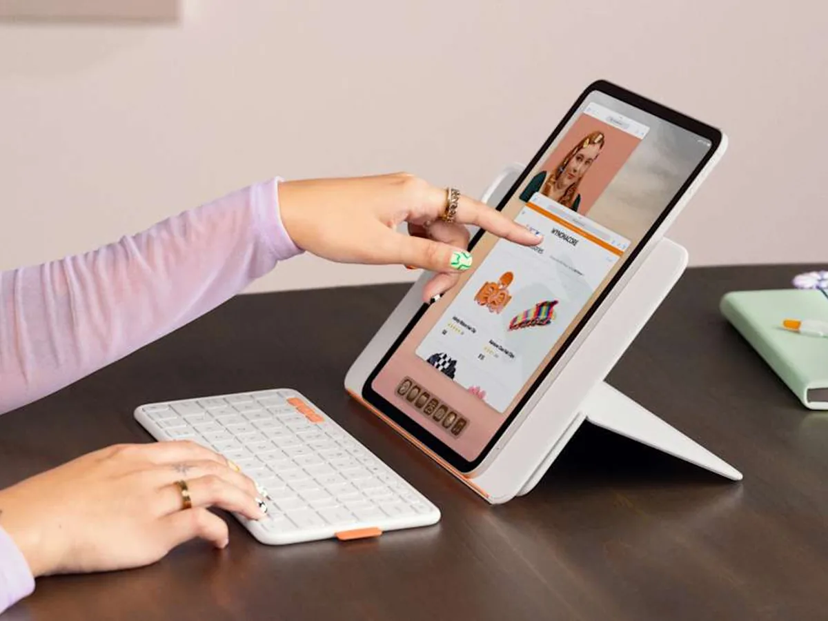 Logitech Flip Folio with iPad in portrait orientation on a desk