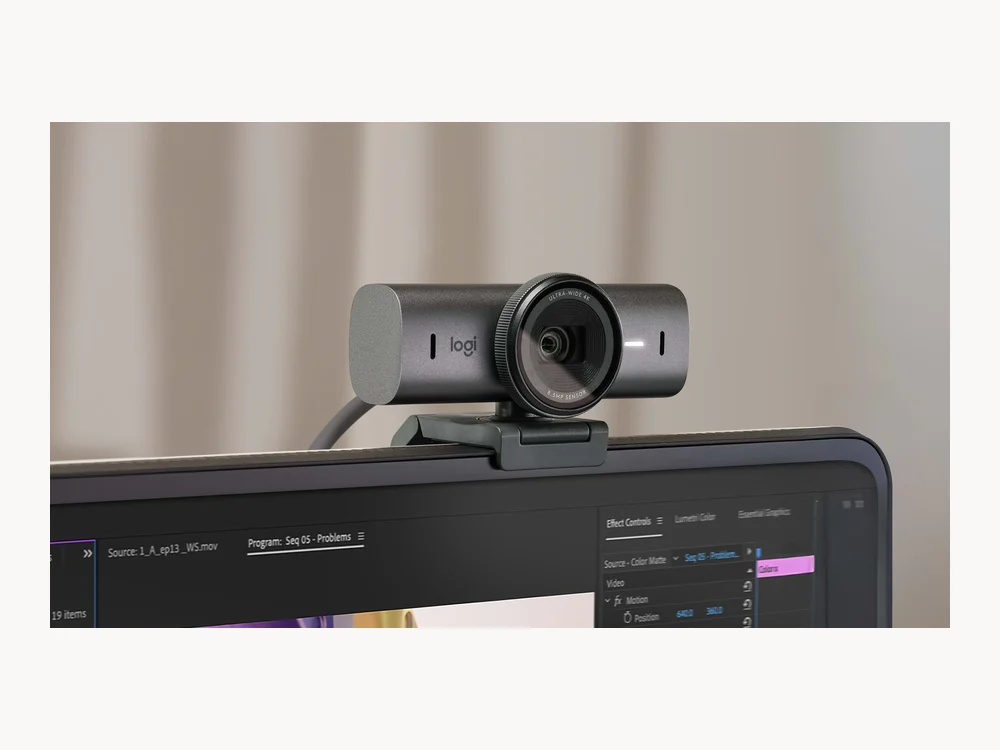 Logitech MX Brio mounted on a monitor close up