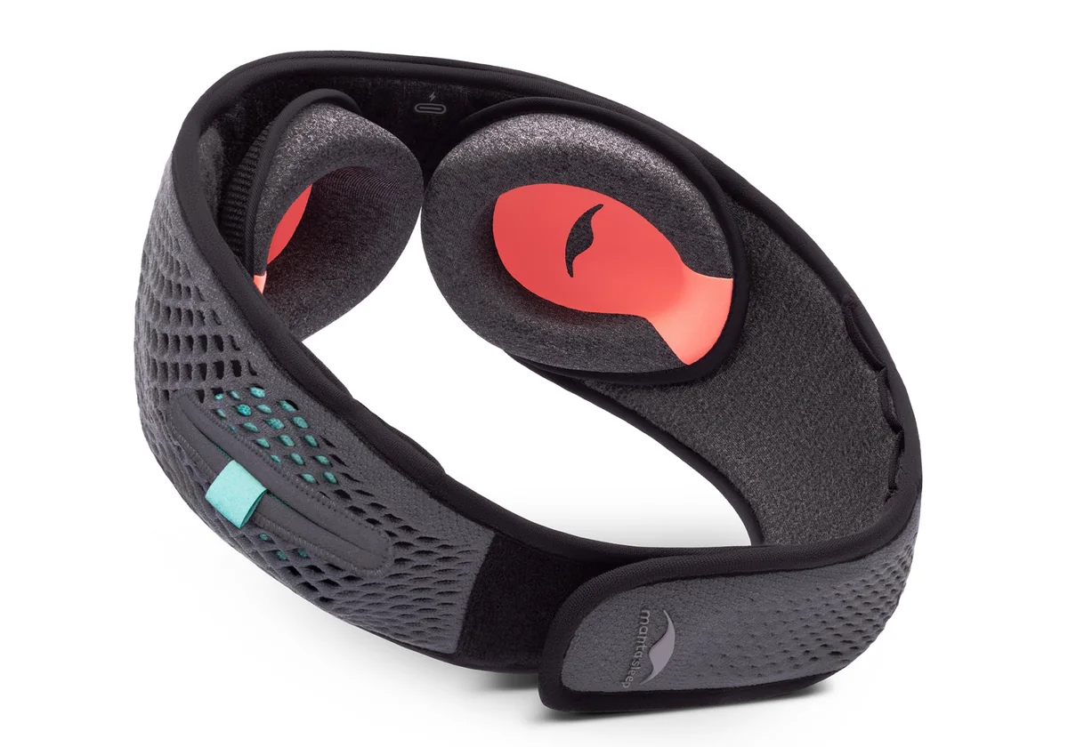 Manta SOUND Sleep Mask open view showing eye cups and speaker modules