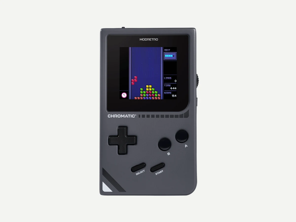 ModRetro Chromatic handheld in Midnight color front view