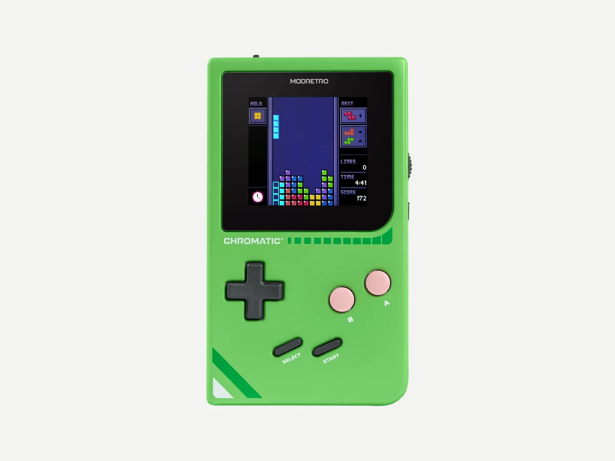 ModRetro Chromatic handheld in Leaf color front view