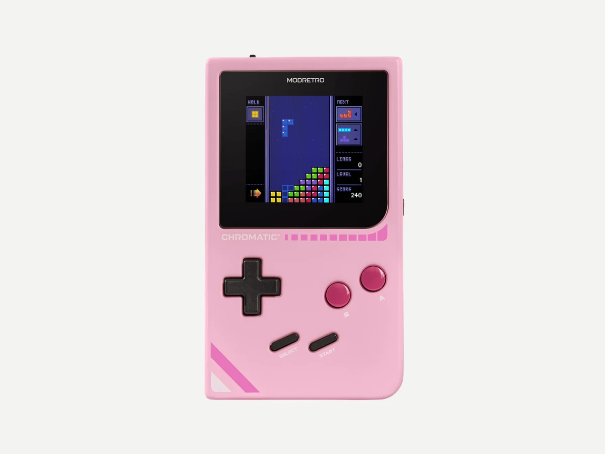 ModRetro Chromatic handheld in Bubblegum color front view