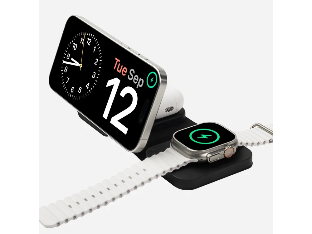 mophie portable travel 3-in-1 charger with iPhone Apple Watch and earbuds charging
