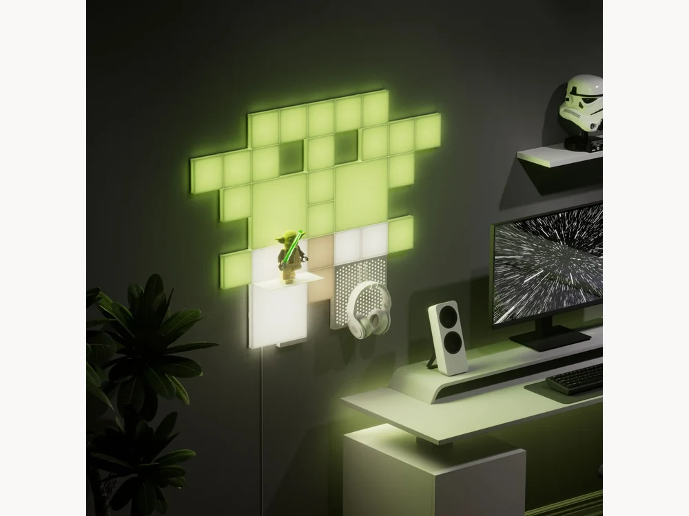 Nanoleaf Blocks shelf and pegboard arrangement