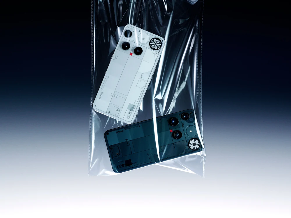 Nothing Phone (3) black and white phones in protective package styling