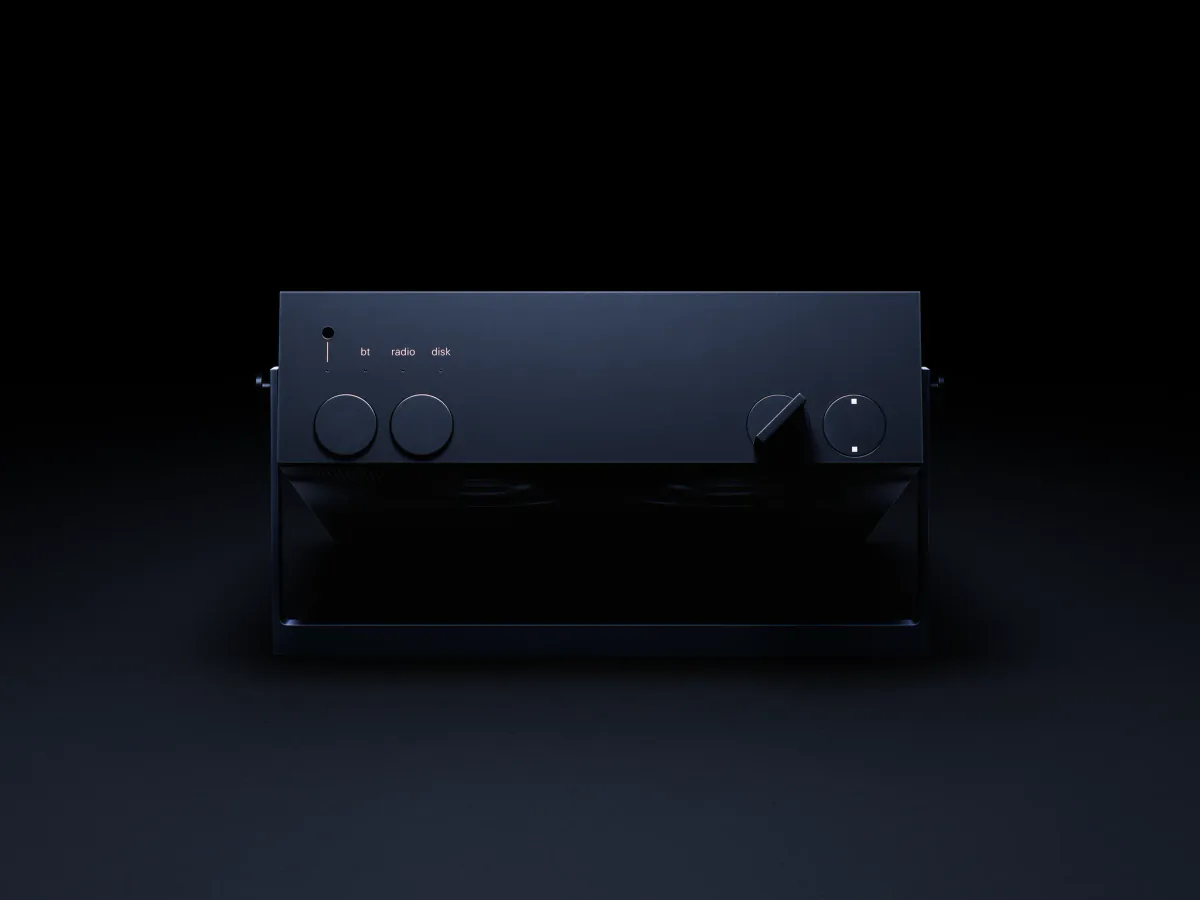 Teenage Engineering OB-4 Magic Radio shown from the rear in a dark studio setup
