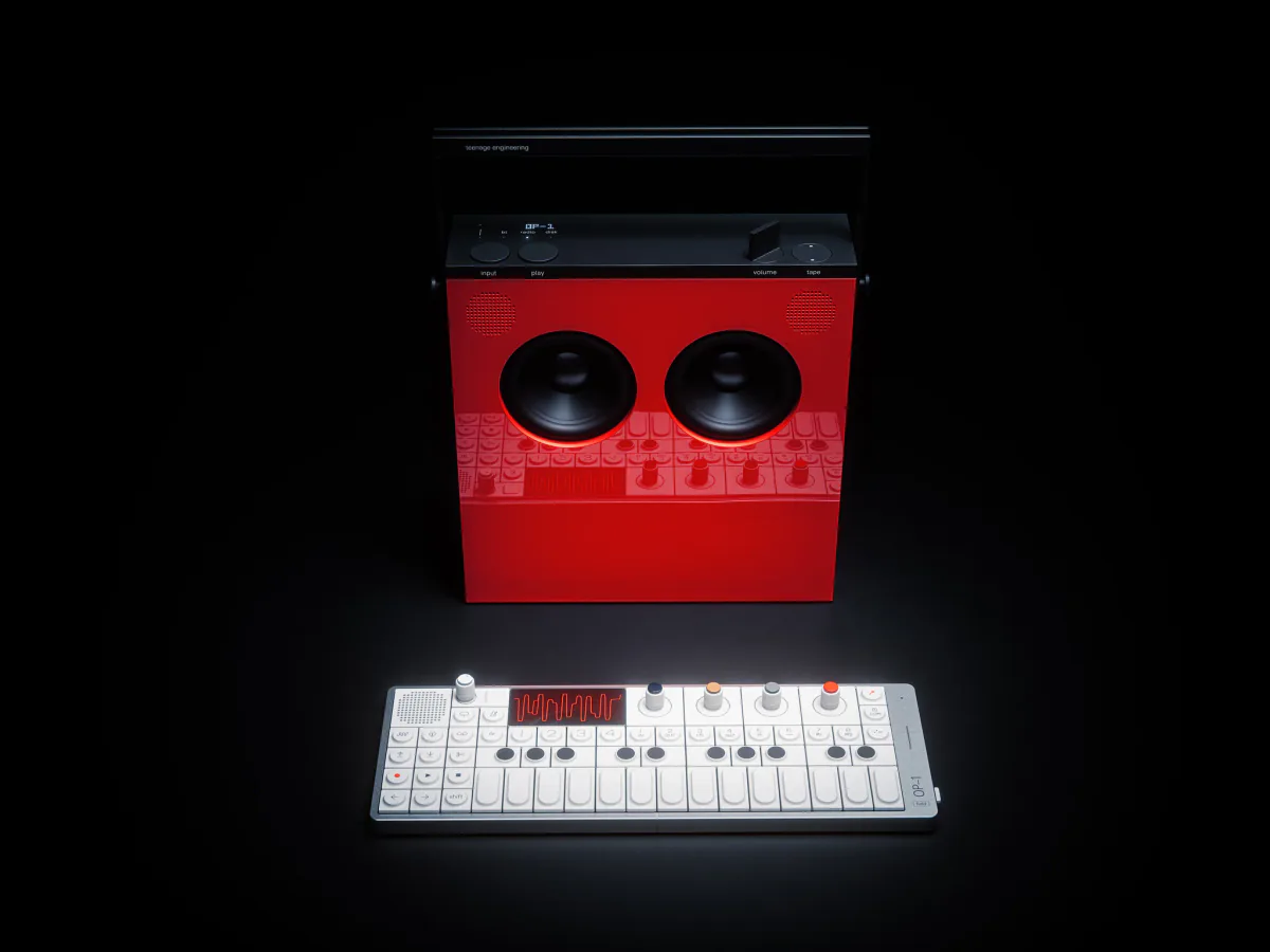 Teenage Engineering OB-4 Magic Radio paired with a Teenage Engineering music device