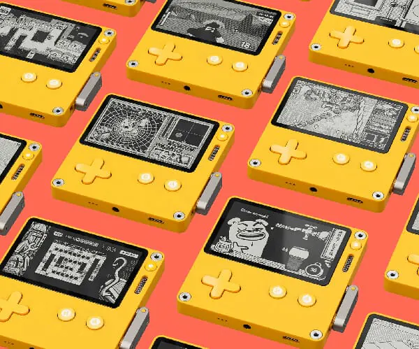 Playdate handheld pattern of multiple yellow handhelds