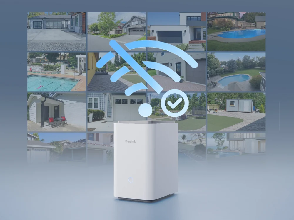 Reolink Home Hub Pro beneath a grid of home camera views
