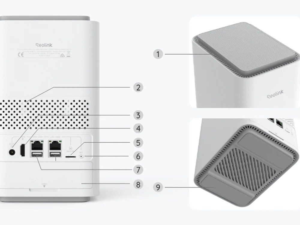 Reolink Home Hub Pro rear ports and bottom ventilation details