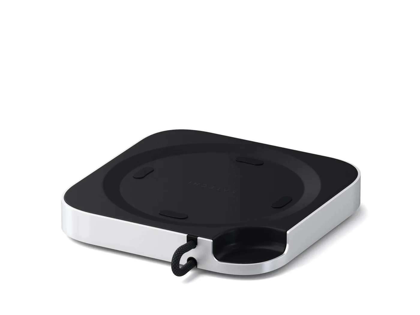 Satechi Mac Mini M4 Stand and Hub with cable visible from the back