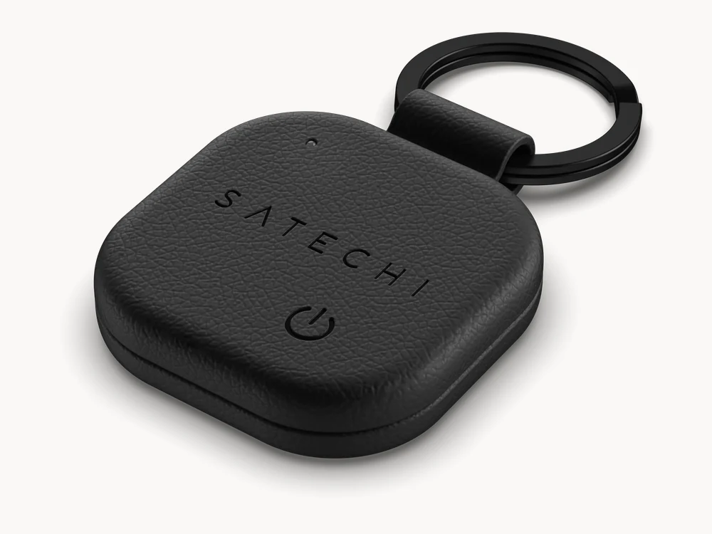 Satechi Vegan-Leather FindAll Keychain angled black detail view