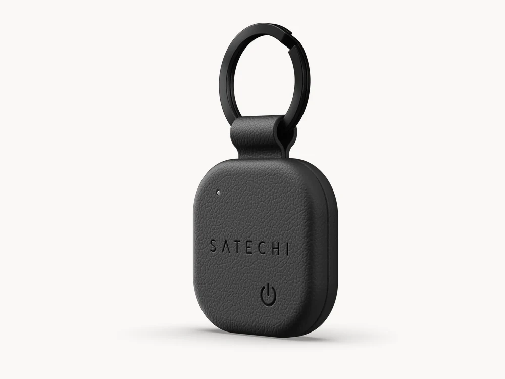Satechi Vegan-Leather FindAll Keychain standing with metal ring