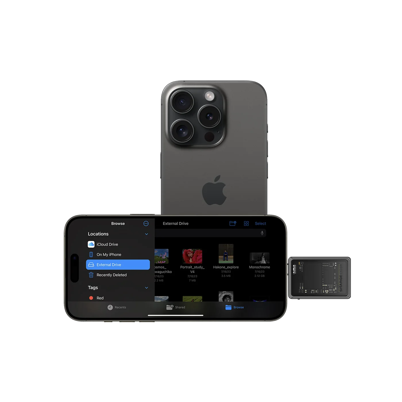 SHARGE Disk shown as external storage for iPhone 15 series