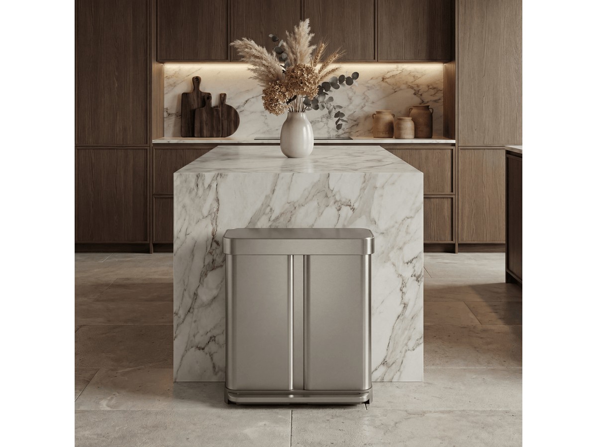 simplehuman 58L Step Recycler in a warm kitchen setting