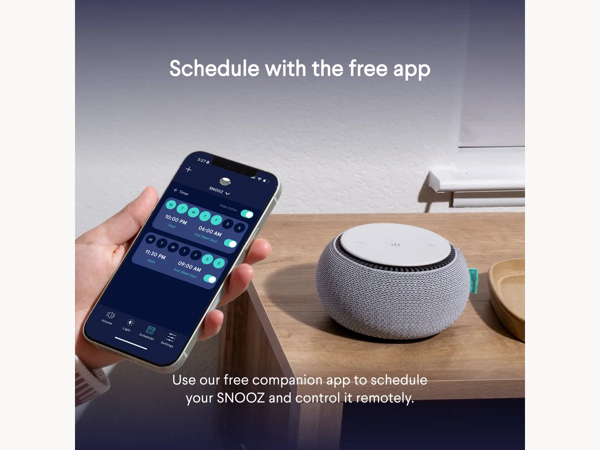 SNOOZ app scheduling the white noise machine