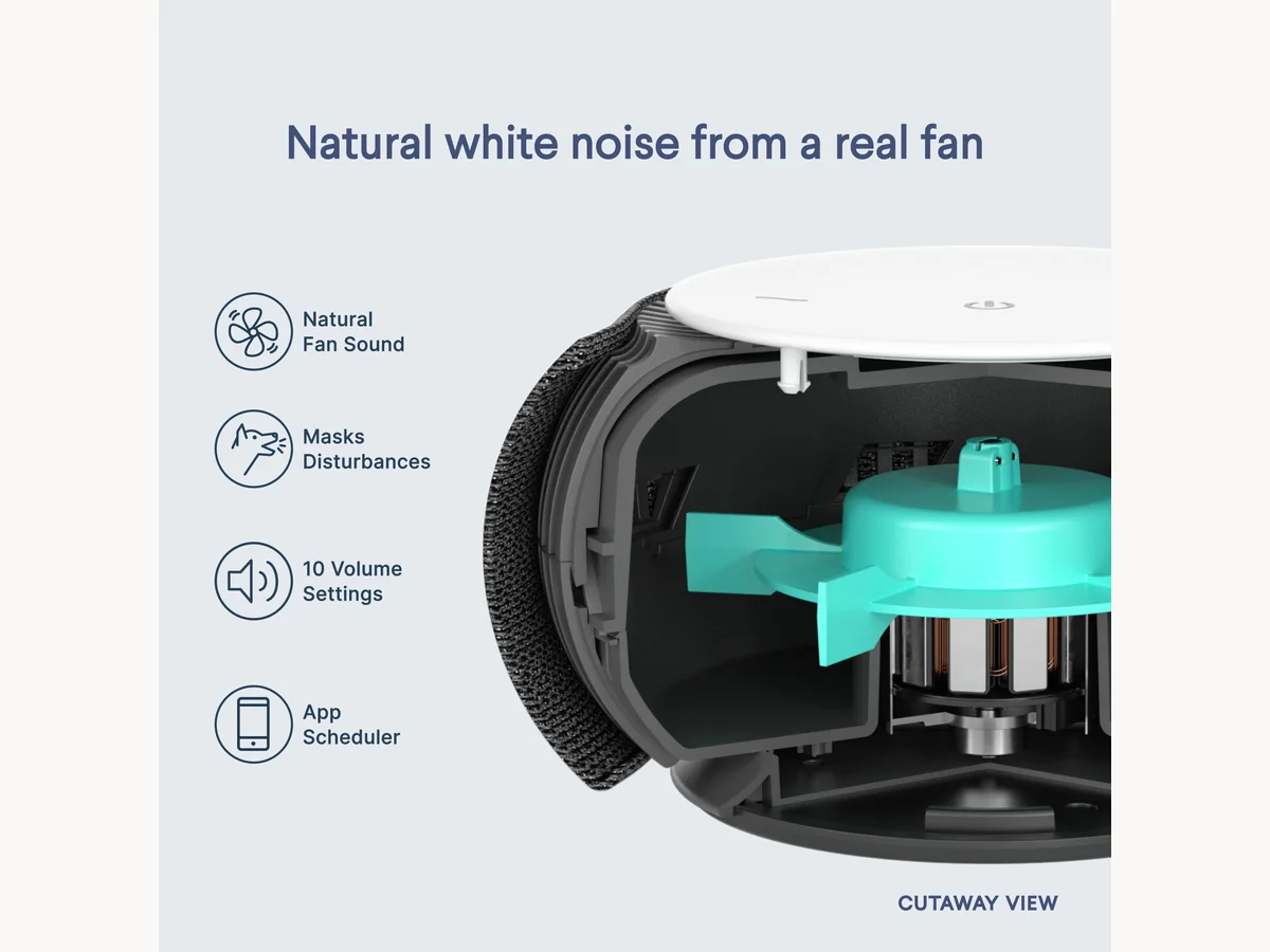 SNOOZ white noise machine adjustable real fan sound cutaway