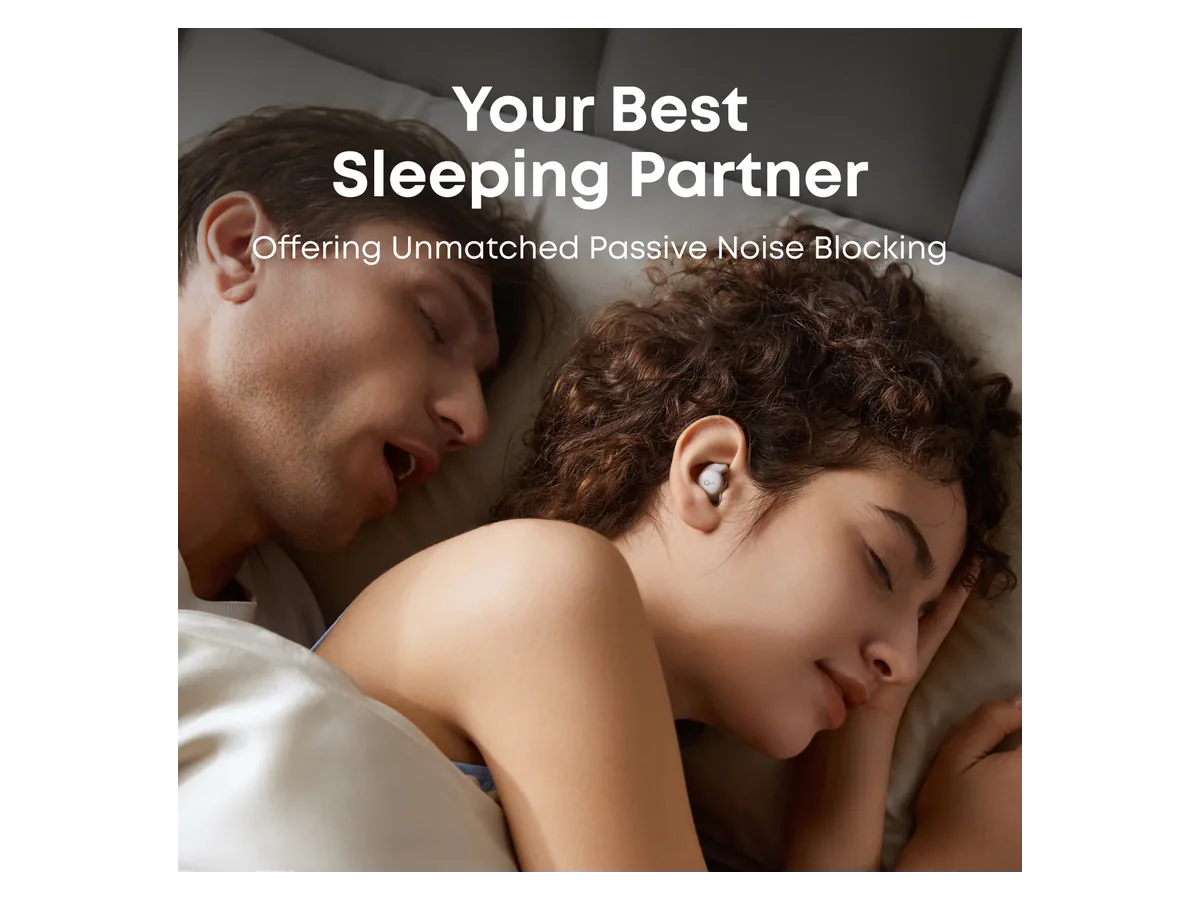 soundcore Sleep A20 earbuds shown with comfort callouts
