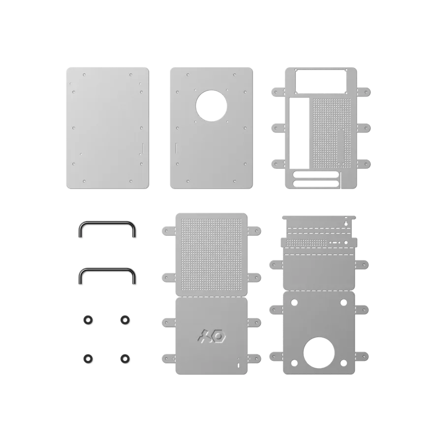 teenage engineering computer–1 flat-pack case parts laid out before assembly