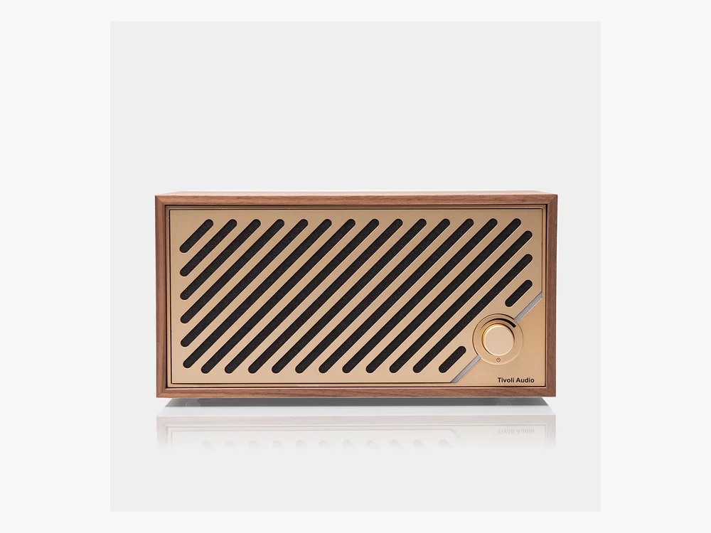 Tivoli Audio Model Two Digital walnut and gold speaker front product view