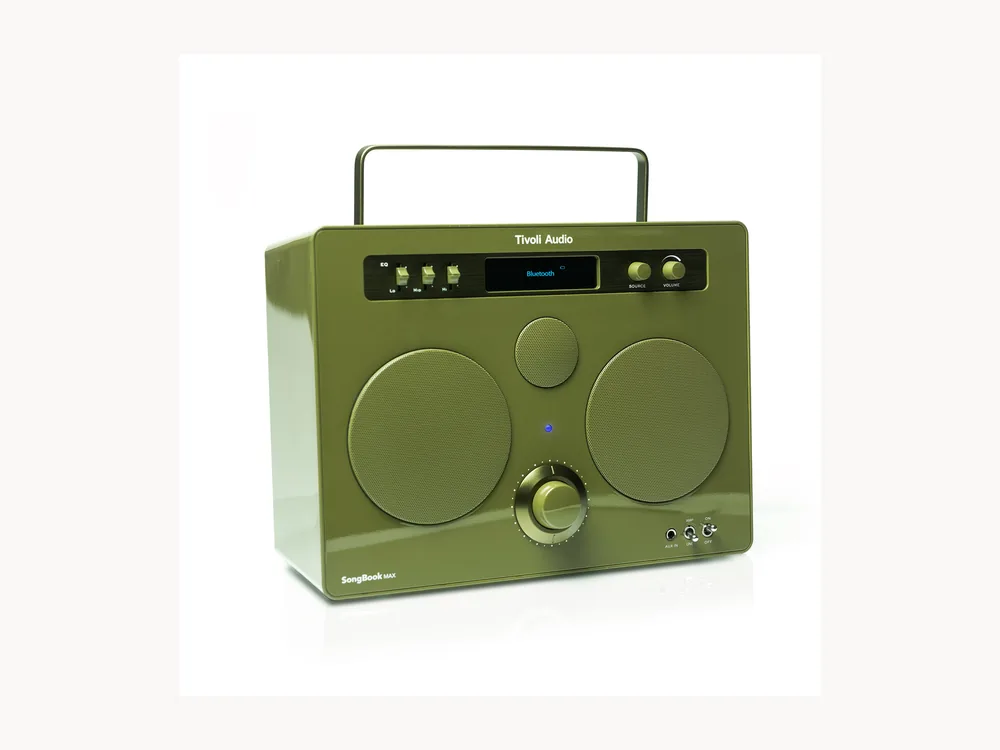 Tivoli Audio SongBook MAX angled green portable speaker