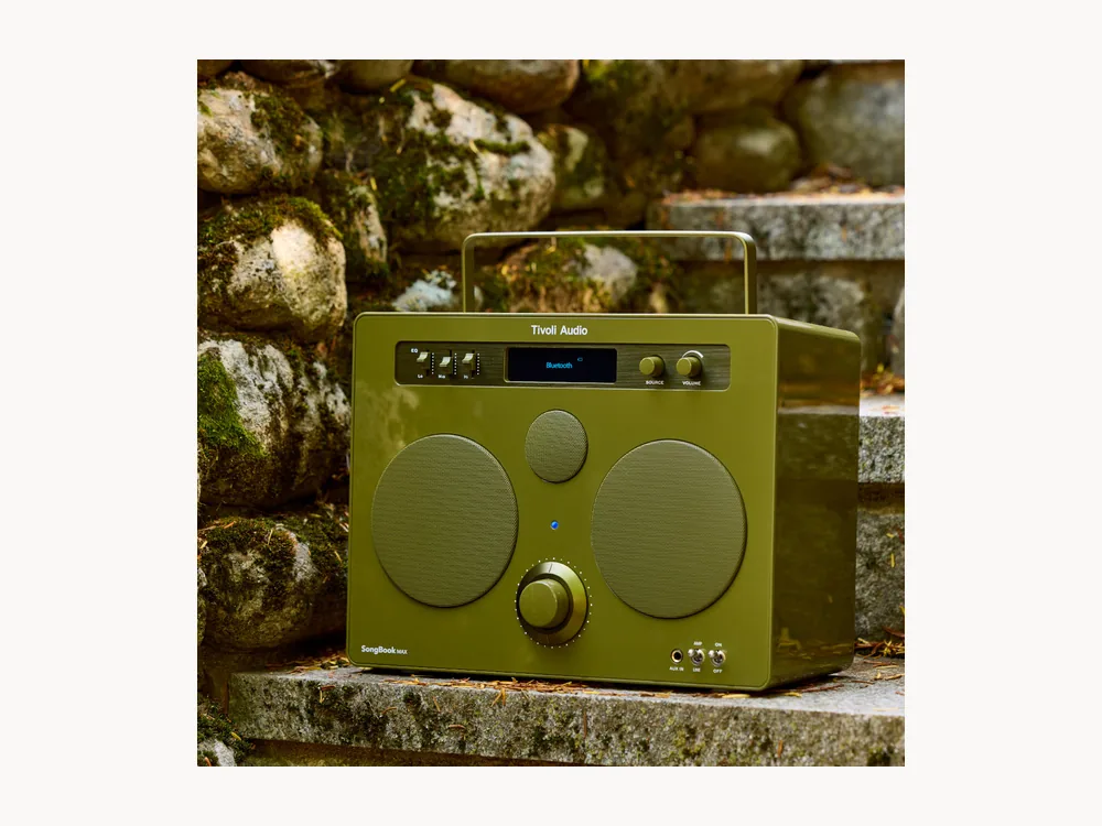 Tivoli Audio SongBook MAX on outdoor stone steps
