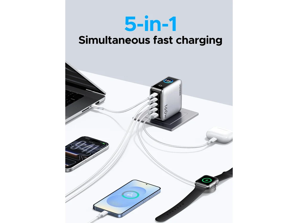 UGREEN Nexode Pro 160W charger side profile and folding plug