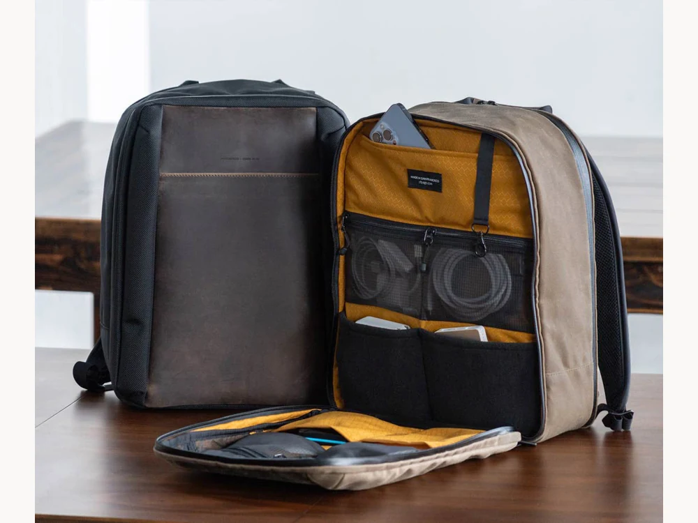 WaterField Designs Tech Folio Backpack open on a studio table