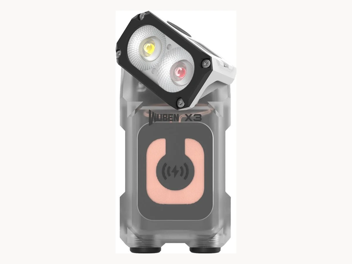 Wuben X3 flashlight standing with its rotating head raised